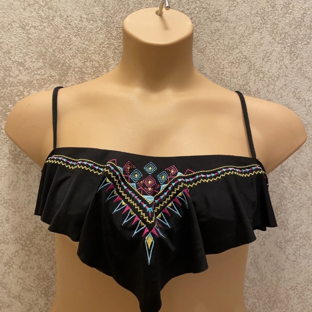 Embroidered Black Bikini Top